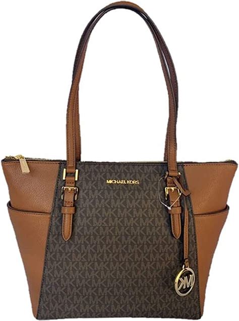 michael kors charlotte top zip tote brown signature shoulder bag|Michael Kors saffiano tote bag.